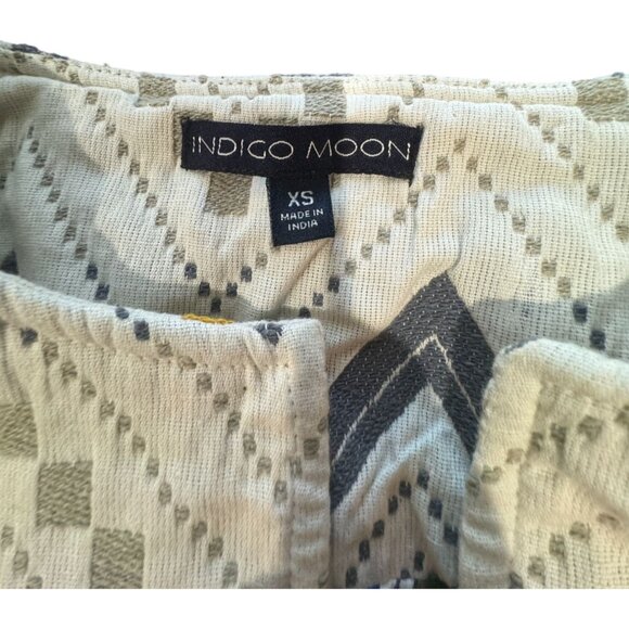 Indigo Moon Twill & Patterned Woven Trimmed & Embroidered Collarless Jacket |O1 - Picture 2 of 7